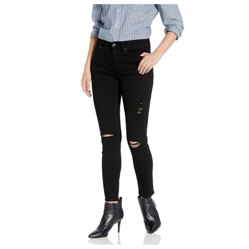 7 For All Mankind (Black) Distressed Gwenevere Ankle Skinny Jeans: LIKE NEW.